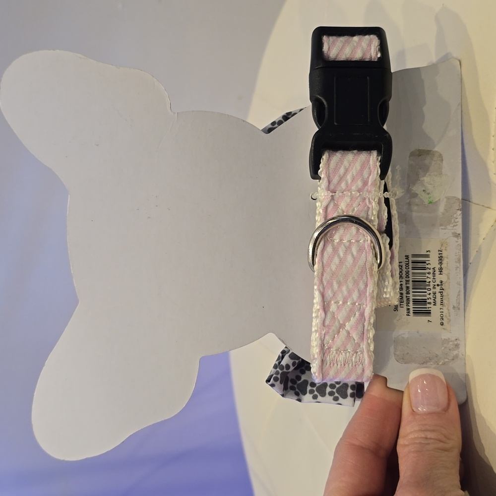 Bow Tie Animals DOG collar New GRAY Pink Paw Prints Mud Pie 10 - 14 in neck CUTE - Picture 4 of 4